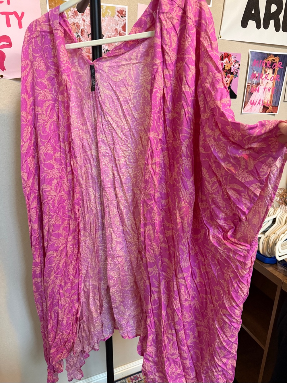 NWOT Glitzy Girlz Pink Paisley Floral Kimono Cardigan Duster Plus